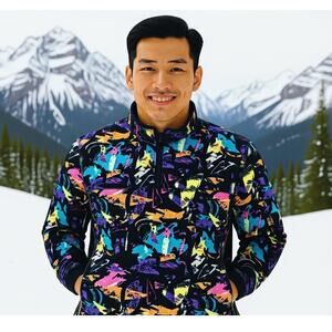 Chubbies Show Stopper Quarter-Zip Fleece Small Black Multi Retro Vibrant